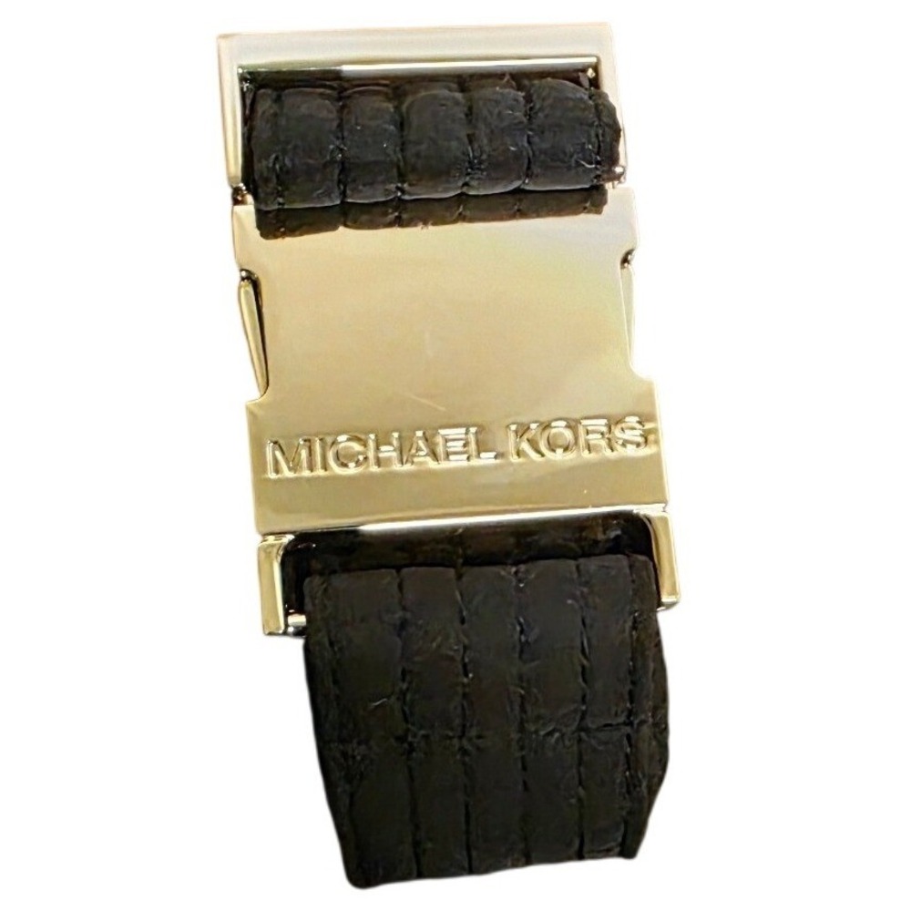 Michael Kors Fabric Belt Gold Buckle Quilted Padded Womens Black